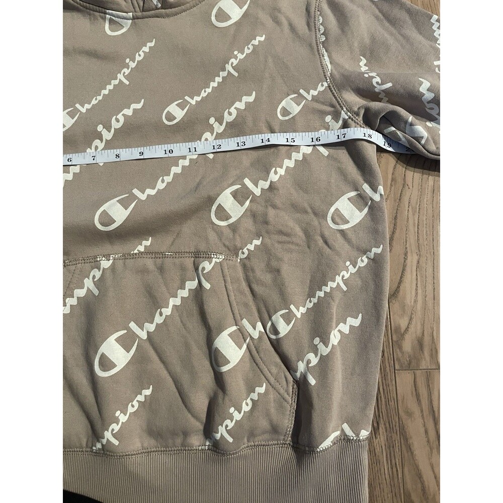 Youth Champion All-Over Logo Hoodie – Brown/Tan – Size Large (12-14) - Picture 5 of 6